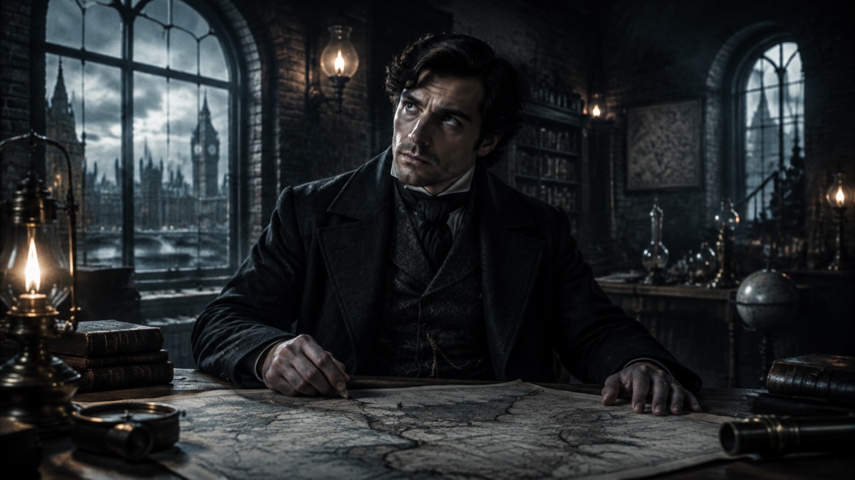 The scene in Victorian gaslight