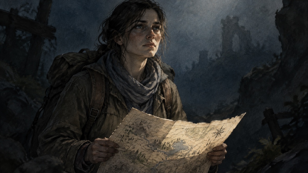 The map scene in Watercolor & ink style